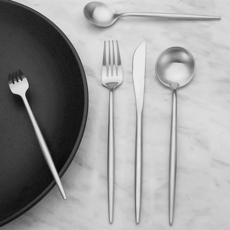Bettlife Matte Silver Silverware Set, Stainless Steel Satin Finish, Flatware Cutlery Set for 4, 20-Piece Spoons and Forks Kitchen Utensil Set, Dishwasher Safe (Matte Silver, 20 P) - Image 4